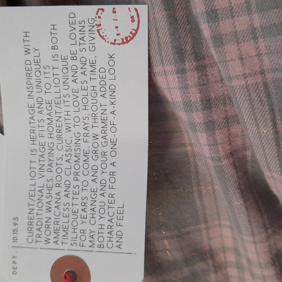 Current/Elliot NWT Prep School Fray Hem Pink Tinsel Plaid Button Up Shirt Size 2 - Picture 11 of 11